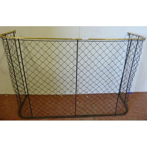 429 - Two mesh fire kerbs, the smaller example with brass curved top rail, 66cm high, 98.5cm wide and 31cm... 