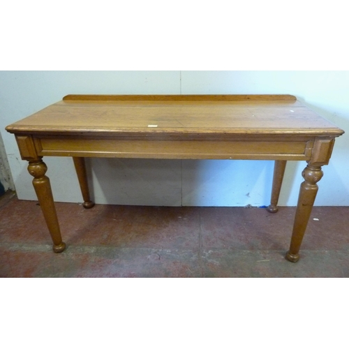 330 - Pugin-style oak console table with rectangular top, on shaped supports, 79cm high, 143cm wide and 55... 