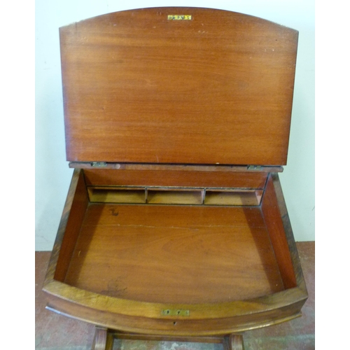 334 - Victorian inlaid walnut davenport with stationery compartment above a tooled writing flap enclosing ... 