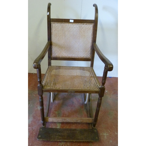 340 - Vintage Sudan-style bergère invalid's chair with cane back rest and seat, shaped frame and footrest,... 