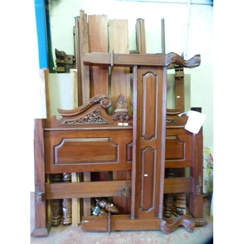 341 - Reproduction four poster bed in the Victorian style with canopy top above moulded swan pediment and ... 