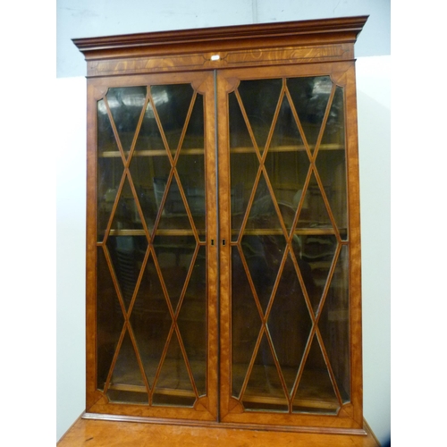 343 - George III satinwood bookcase on secretaire chest in the Sheraton style, with two astragal glazed do... 