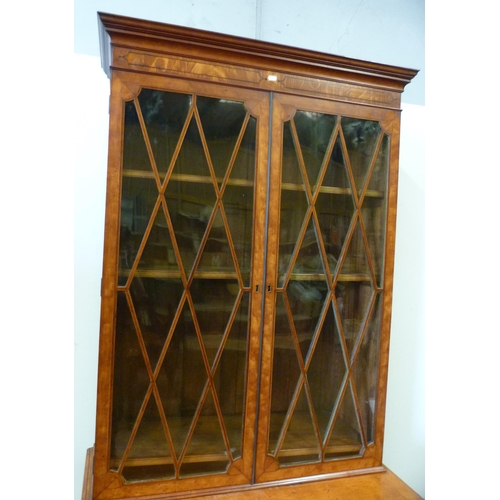 343 - George III satinwood bookcase on secretaire chest in the Sheraton style, with two astragal glazed do... 