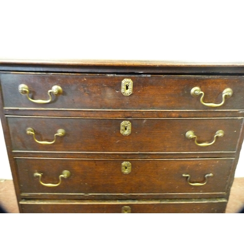 344 - 18th century oak bachelor's chest of four graduated drawers, on bracket feet, 79cm high, 81cm wide a... 