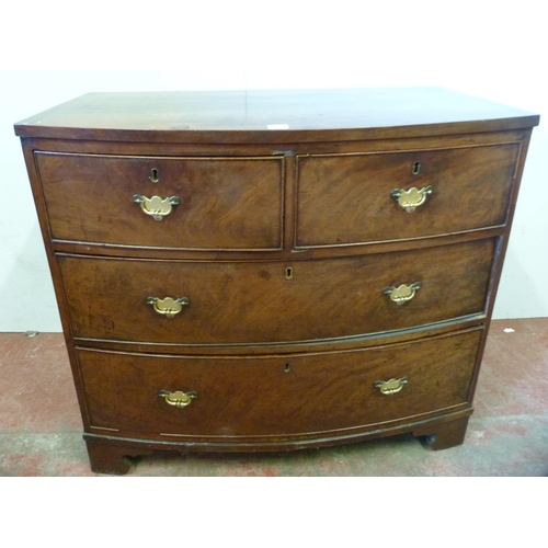 347 - 19th century mahogany bowfront chest of two short and two long drawers, on bracket feet, 80cm high, ... 