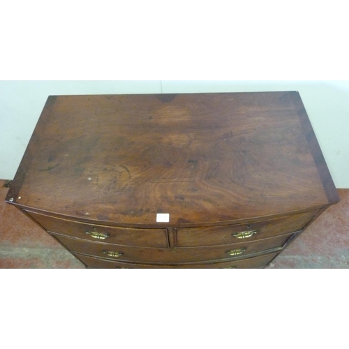 347 - 19th century mahogany bowfront chest of two short and two long drawers, on bracket feet, 80cm high, ... 