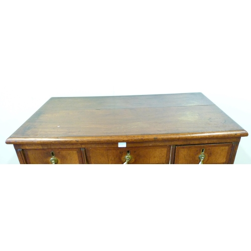 348 - George III walnut chest on stand with three short and three long drawers, on a single-drawer table b... 