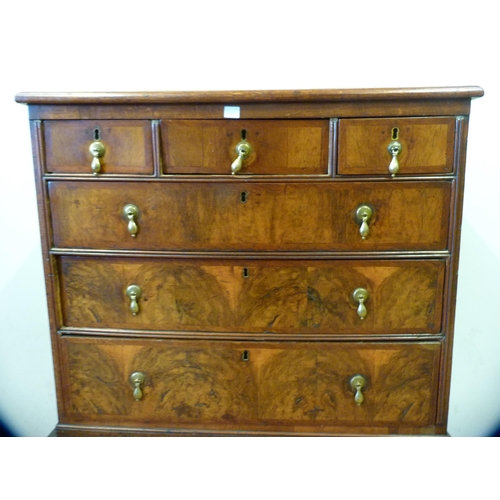 348 - George III walnut chest on stand with three short and three long drawers, on a single-drawer table b... 