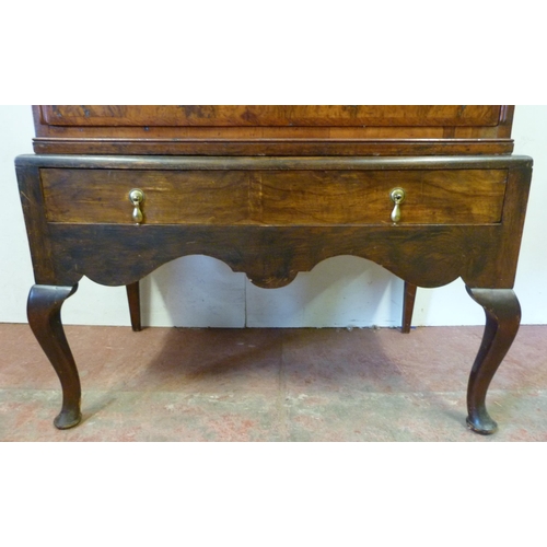 348 - George III walnut chest on stand with three short and three long drawers, on a single-drawer table b... 