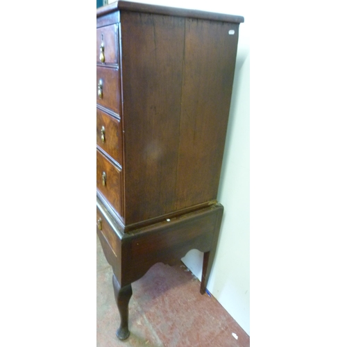 348 - George III walnut chest on stand with three short and three long drawers, on a single-drawer table b... 