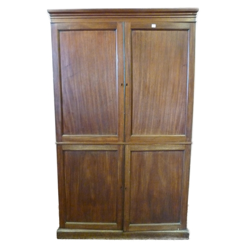 349 - 19th century mahogany linen press with two doors enclosing drawers above two matching doors enclosin... 