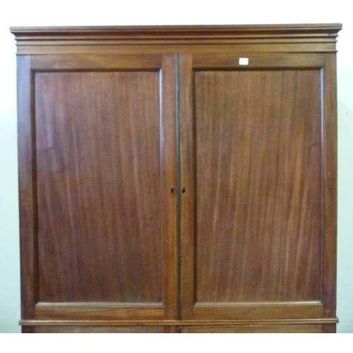 349 - 19th century mahogany linen press with two doors enclosing drawers above two matching doors enclosin... 