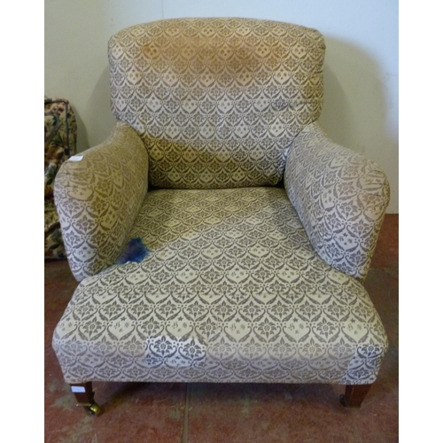 350 - Howard & Sons of London Bridgewater armchair, c. early 20th century, with original damask uphols... 