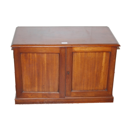 360 - Victorian mahogany specimen chest with two doors enclosing two banks of seven shallow drawers with t... 