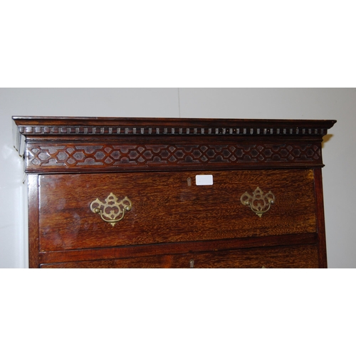 362 - Chinese Chippendale influence mahogany tallboy chest of drawers, 20th century, the moulded geometric... 