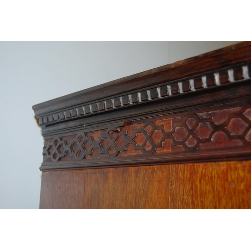 362 - Chinese Chippendale influence mahogany tallboy chest of drawers, 20th century, the moulded geometric... 