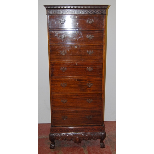 363 - Chinese Chippendale influence mahogany tallboy-type chest of drawers, 20th century, the moulded geom... 