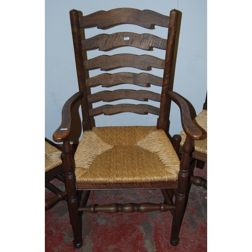 364 - Set of eight Lancashire-style country oak dining chairs, 20th century, comprising six chairs and a p... 