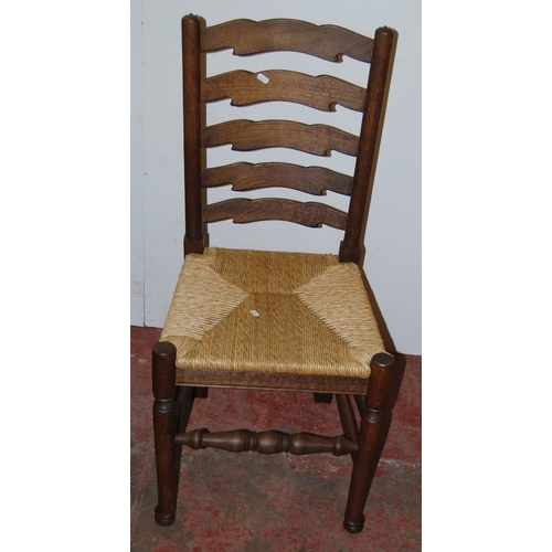 364 - Set of eight Lancashire-style country oak dining chairs, 20th century, comprising six chairs and a p... 