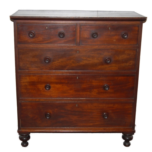 366 - 19th century Irish mahogany chest of two short and three long graduated drawers, stamped RB Cronin, ... 