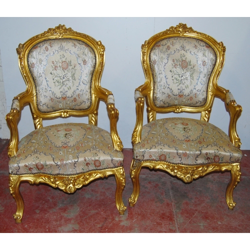 367 - Louis XV style giltwood five-piece parlour suite, 20th century, comprising a settee and four matchin... 