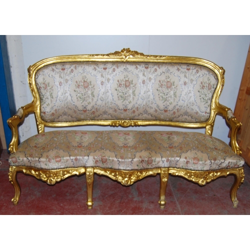 367 - Louis XV style giltwood five-piece parlour suite, 20th century, comprising a settee and four matchin... 