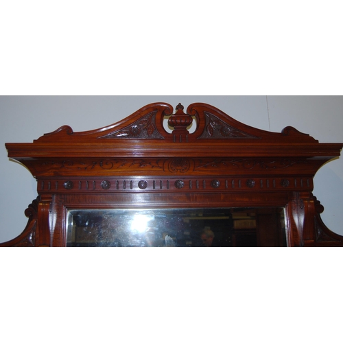 376 - Edwardian mahogany mirror-back sideboard, the carved mirror back on balustrade columns above a sideb... 