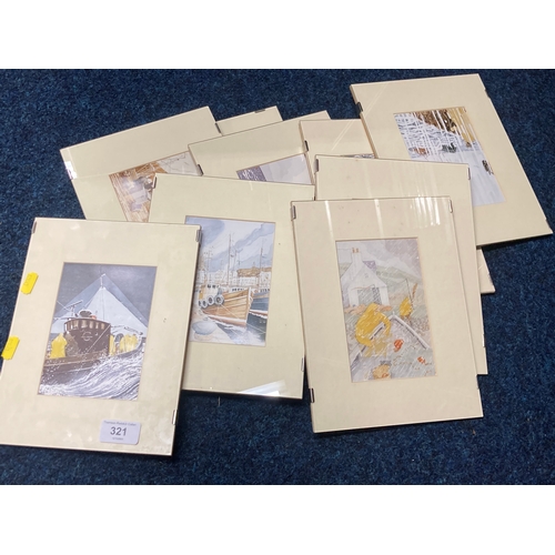 321 - Set of 9 nautical prints, 14 x 10cm. 