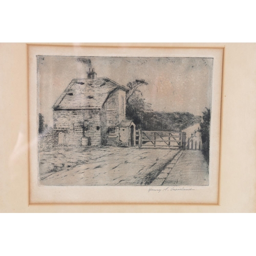 216 - HENRY CROSSLAND, Yew Tree Old Toll Bar, etching, pencil signed lower right, 15cm x 19cm, frame 42cm ... 