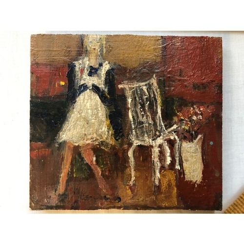 477 - Nael Hanna (Scottish Iraqi Born 1959) ARR Framed oil on board, signed 'Rosie' 13.5cm x 14.5cm