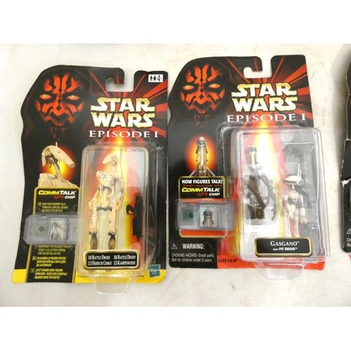 10 - Star Wars Hasbro Phantom Menace figures on card with Comm talk chip including Darth Maul, C3PO etc.