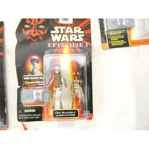 10 - Star Wars Hasbro Phantom Menace figures on card with Comm talk chip including Darth Maul, C3PO etc.