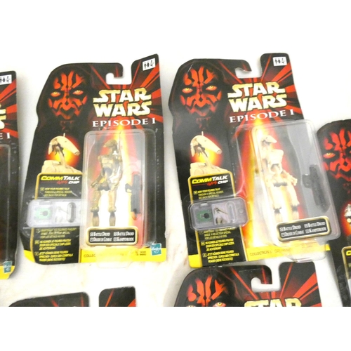 10 - Star Wars Hasbro Phantom Menace figures on card with Comm talk chip including Darth Maul, C3PO etc.