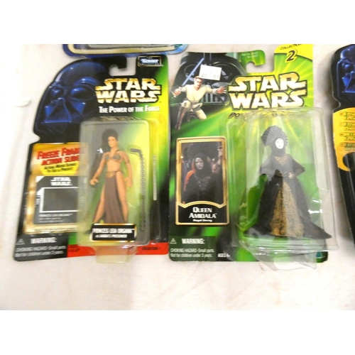 11 - Box of Hasbro and Kenner Star Wars figures to include Luke Skywalker, Princess Leia etc, on card.