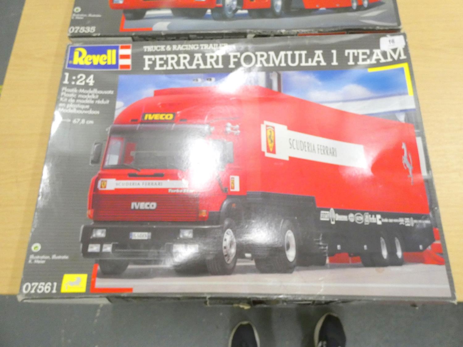 Two large Revell lorries to include Tram Ferrari and Becker Challenge team.