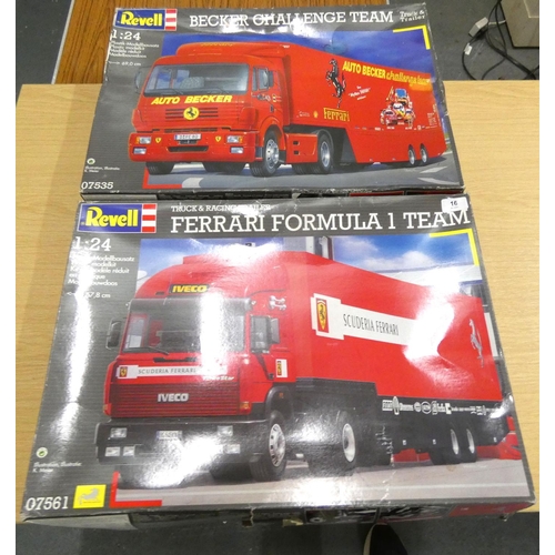 16 - Two large Revell lorries to include Tram Ferrari and Becker Challenge team.