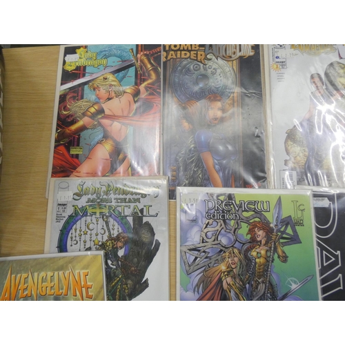 46 - Large collection of vintage comics to include Tomb Raider, Lady Pendragon, Glory etc.