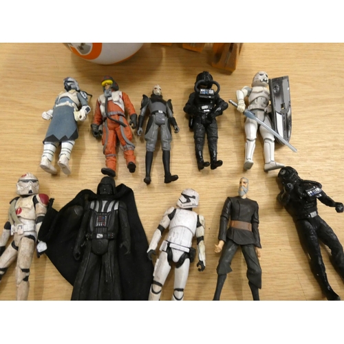 54 - Small box of vintage Star War figures to include R2D2, Darth Maul etc.