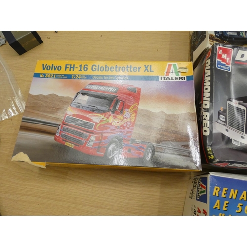 60 - Seven boxed lorry kits by Italeri to include Volvo, Renault, Opel, Man F-200.