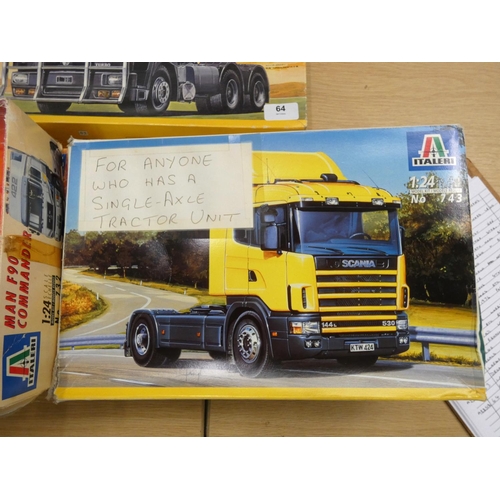 64 - Italeri lorry model kits a/f.