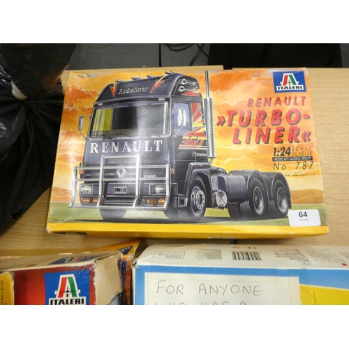 64 - Italeri lorry model kits a/f.