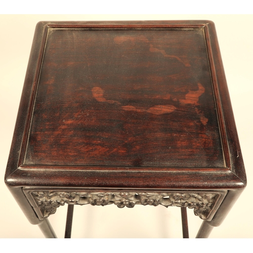 616 - Nest of four Chinese hardwood tables, rectangular painted tops with raised moulded edges above a fri... 