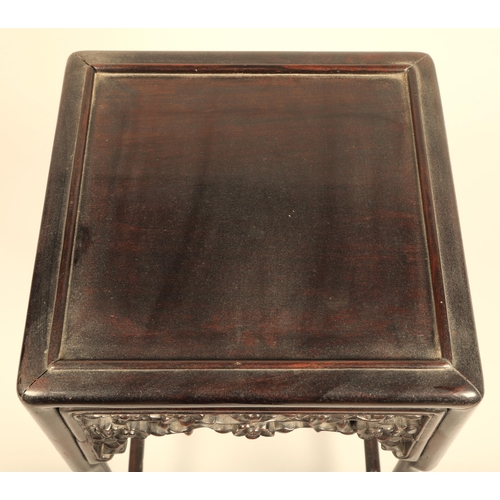 616 - Nest of four Chinese hardwood tables, rectangular painted tops with raised moulded edges above a fri... 