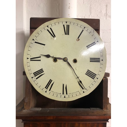 638 - Scottish mahogany long cased clock, circular white enamel dial, roman numerals, Thomas Beggs, Glasgo... 