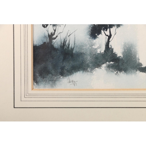 418 - DAVID OLIVER, Waterfall, watercolour, signed and date '82 lower left, 25cm x 15cm, frame 44cm x 34cm... 