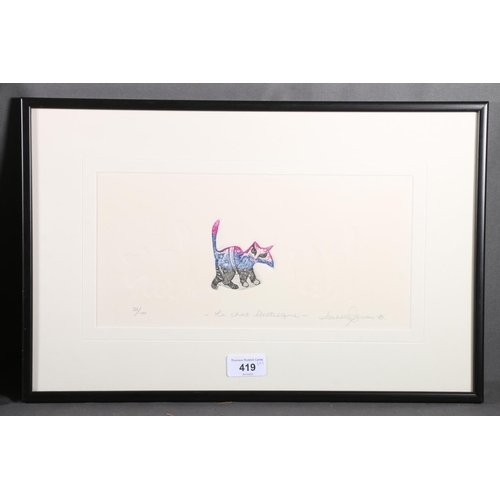 419 - ISABELLE DENAIS, Le Chat Electrique, coloured etching, pencil signed and dated '89 lower right, limi... 