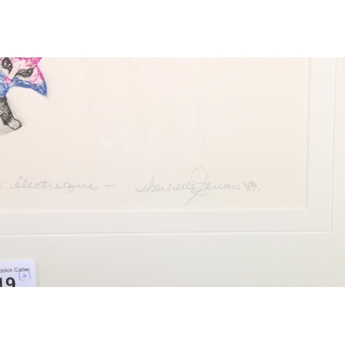 419 - ISABELLE DENAIS, Le Chat Electrique, coloured etching, pencil signed and dated '89 lower right, limi... 