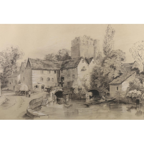 420 - HILDA DALBY, At Oxford, pencil drawing with chalk highlights, signed and dated 1907 lower left, 32cm... 