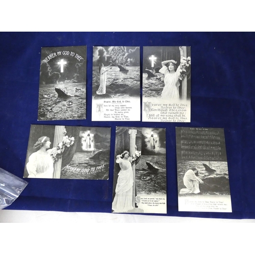 132 - TITANIC COMMEMORATIVE POSTCARDS.  Set of 6 postcards commemorating the Titanic disaster, p... 