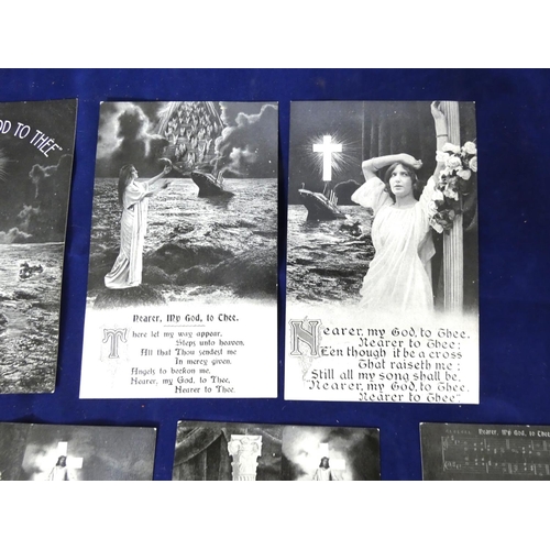 132 - TITANIC COMMEMORATIVE POSTCARDS.  Set of 6 postcards commemorating the Titanic disaster, p... 